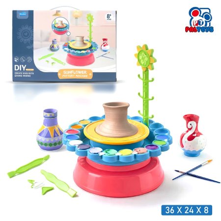 دولاب فخار كهربائي للأطفال مع أدوات تشكيل (DIY Pottery Wheel Set)